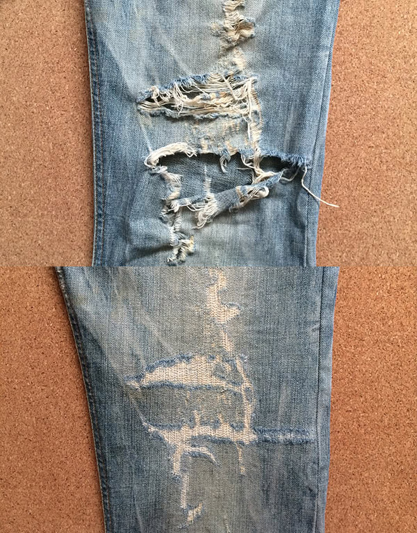 膝から腿部分のジーンズリペア前後